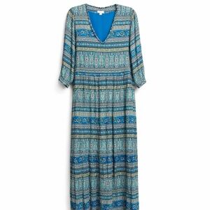 J. Jill Blue/Green Mixed Print Rayon Maxi Dress